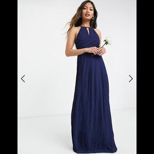 TFNC Tall bridesmaid pleated wrap detail maxi dress in navy